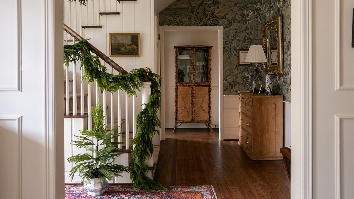 christmas garland on banister