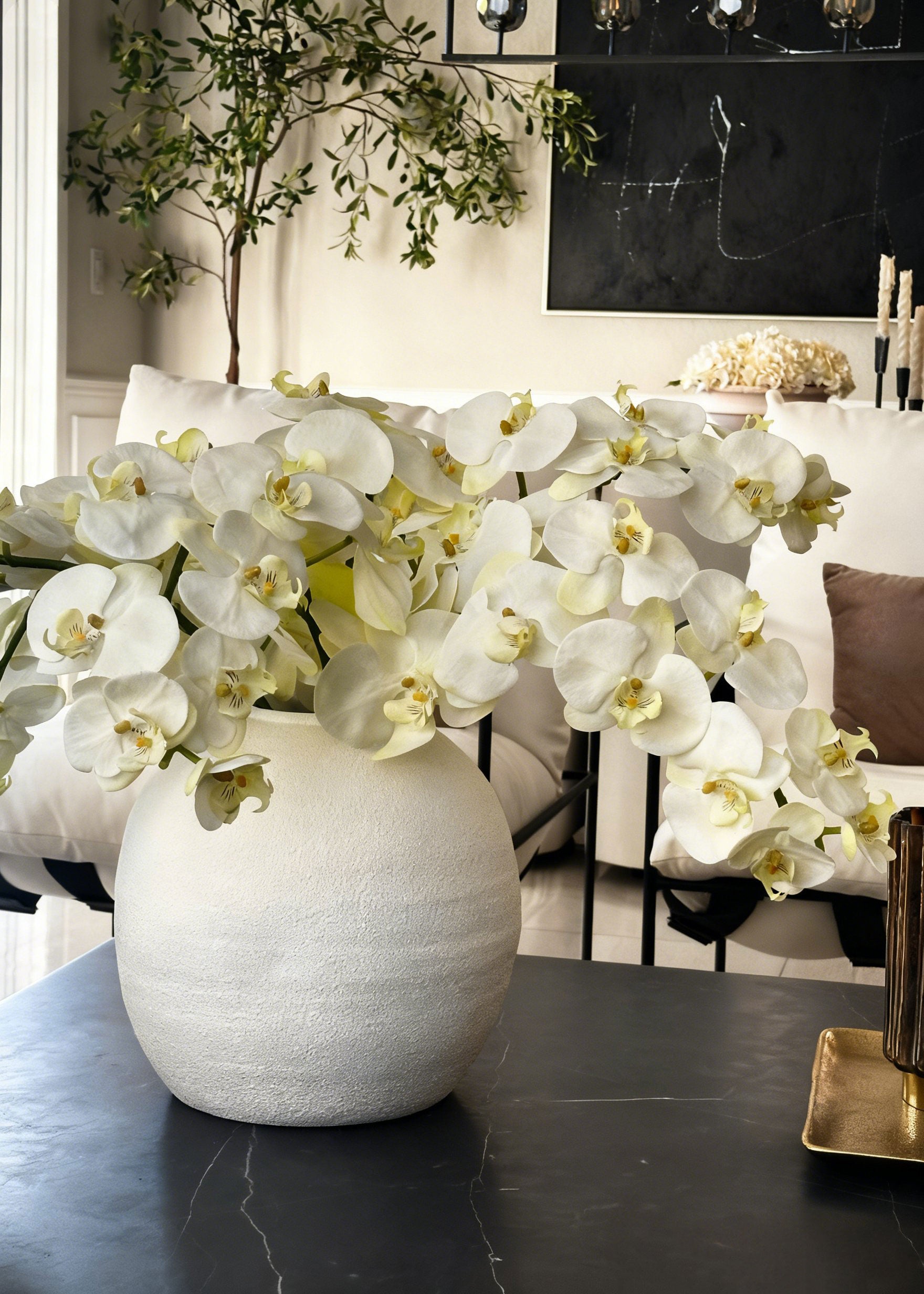 Large Cream White Orchids with Konos Vase Design