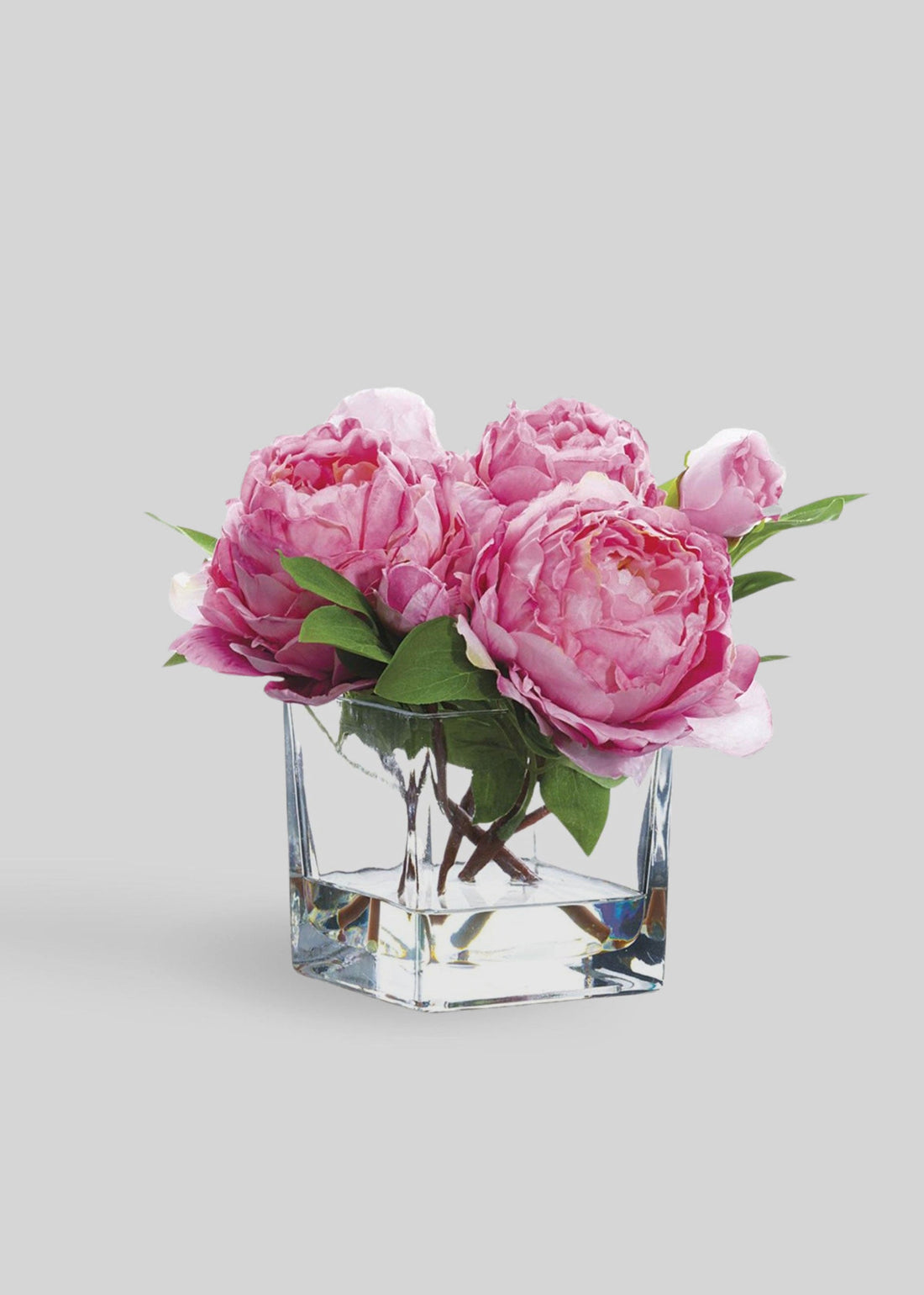 Afloral Faux Flower Arrangements Pink Peonies in Small Glass Vase