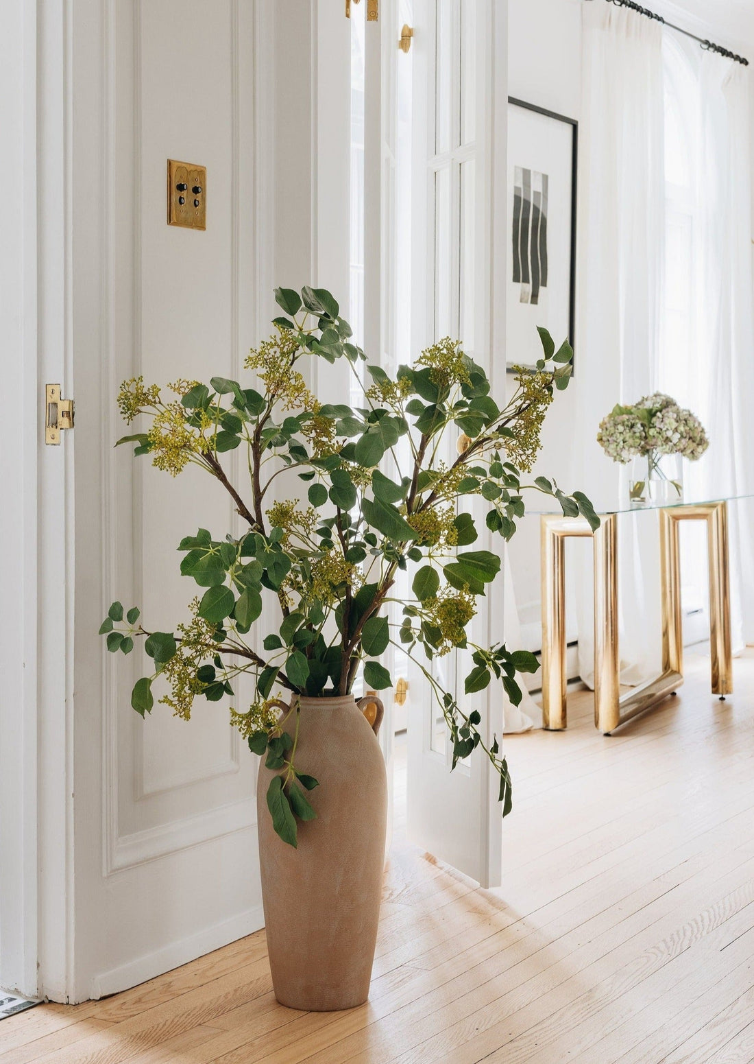Styling Video of Faux Privet Branch and Tall Terracotta Vase at afloral