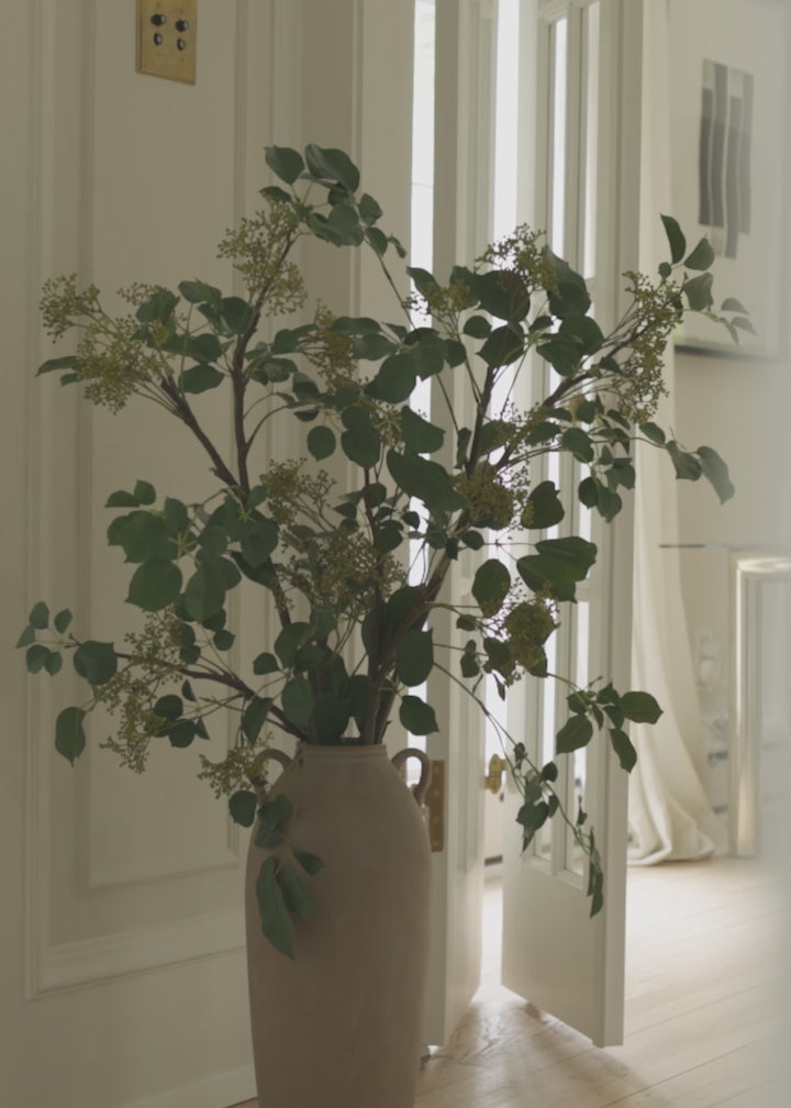 Styling Video of Faux Privet Branch and Tall Terracotta Vase at afloral