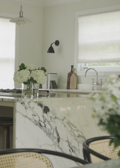 Video of White Faux Lilac Arrangement in Glass Vase