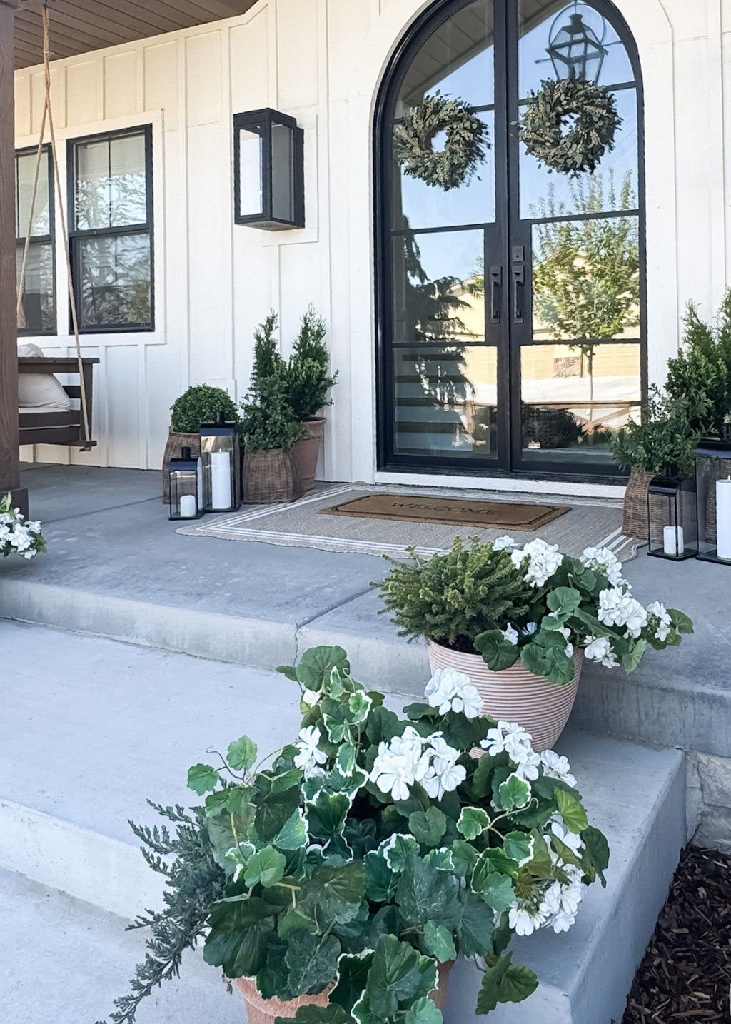 Preserved Eucalyptus Leaf Wreath and Artificial Outdoor Flowers and Greenery