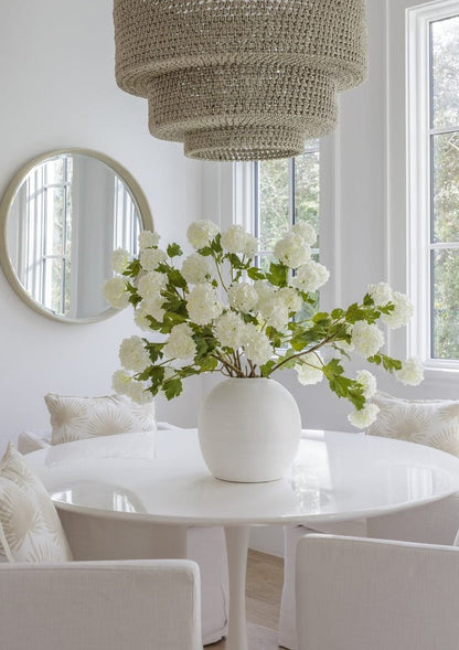 White Konos Vase with Faux Blooming Snowballs