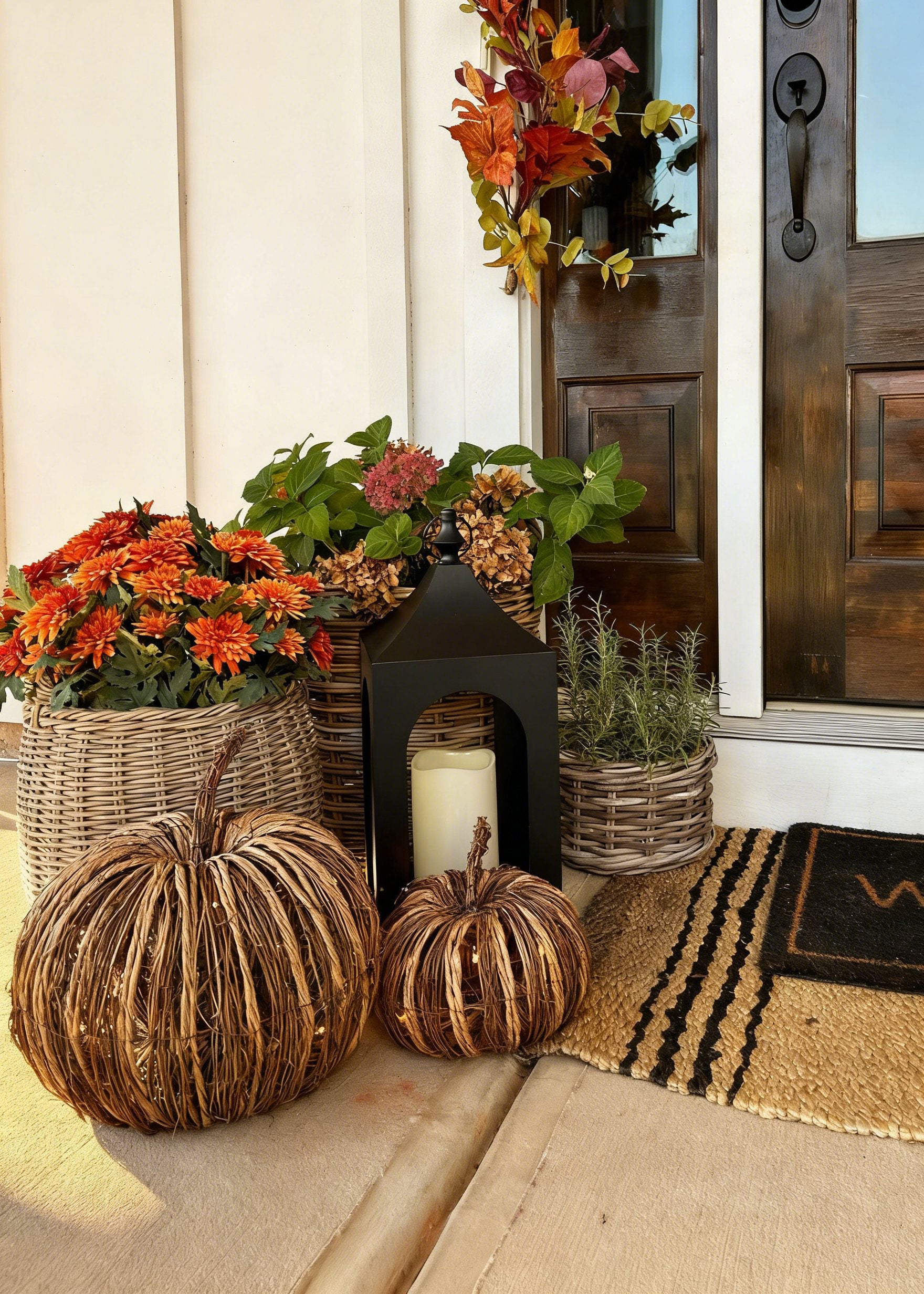 Fall Porch Decorating with Faux Garlands and Plants
