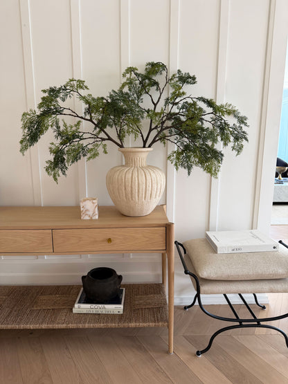 Decorative vase with three faux cedar branches