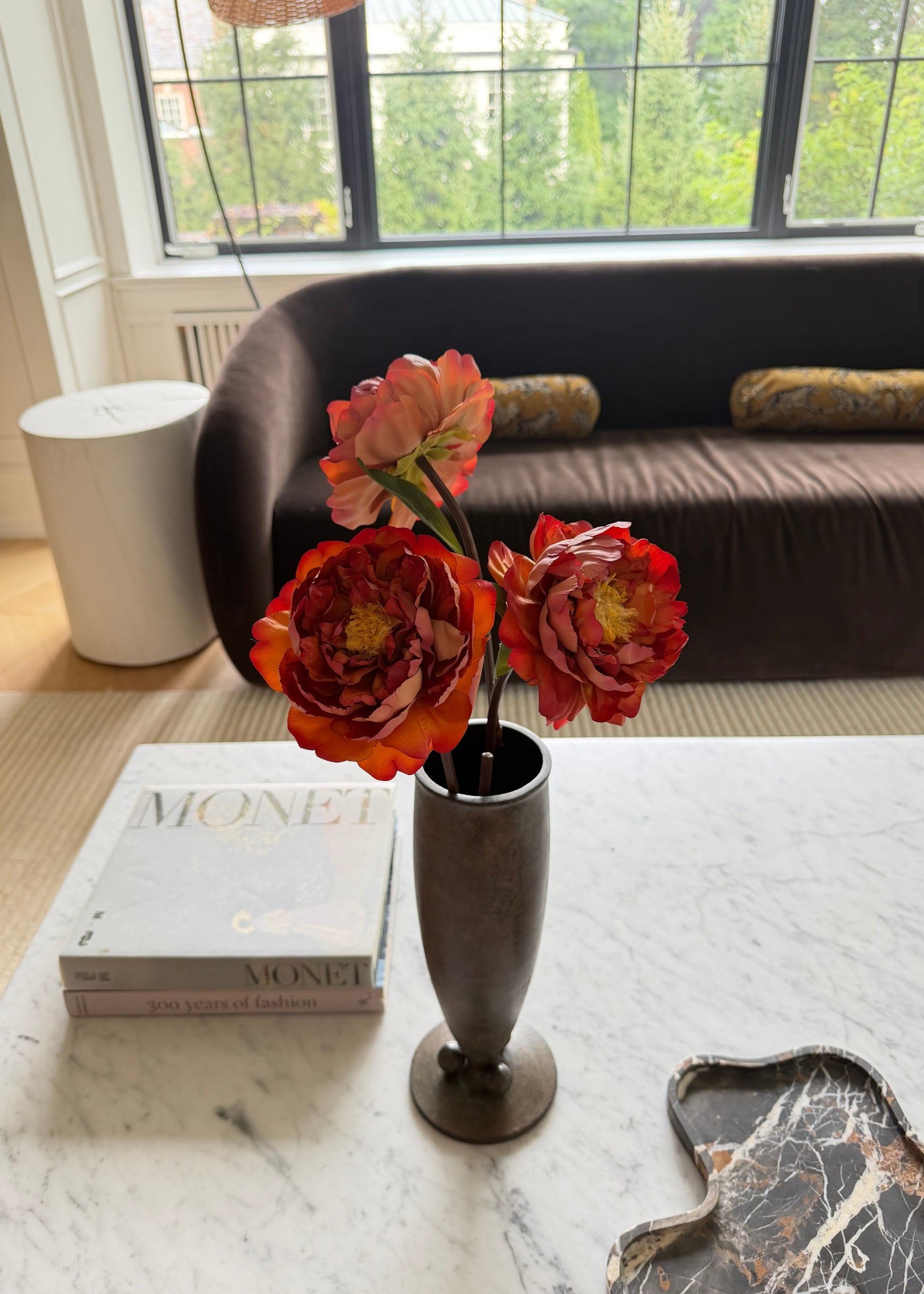 Video of arranging faux fall peonies in a vase