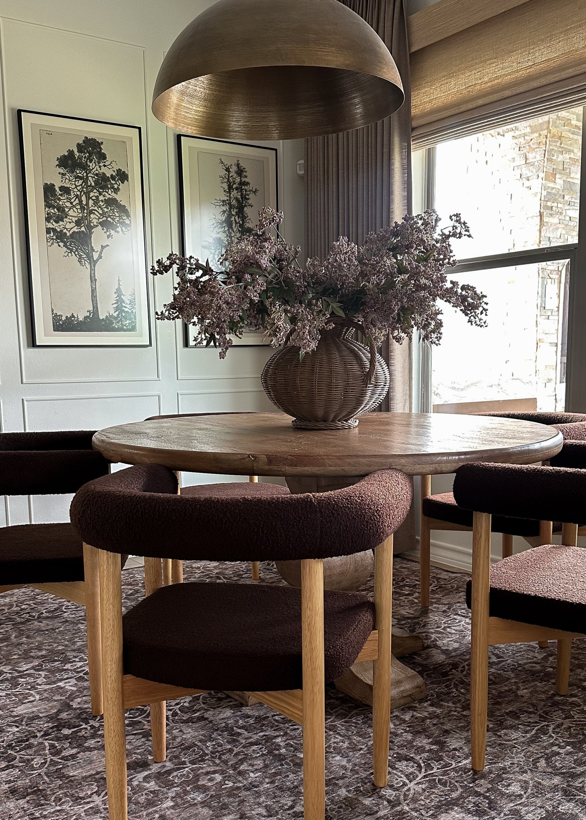 mauve berry arrangement on a dining table