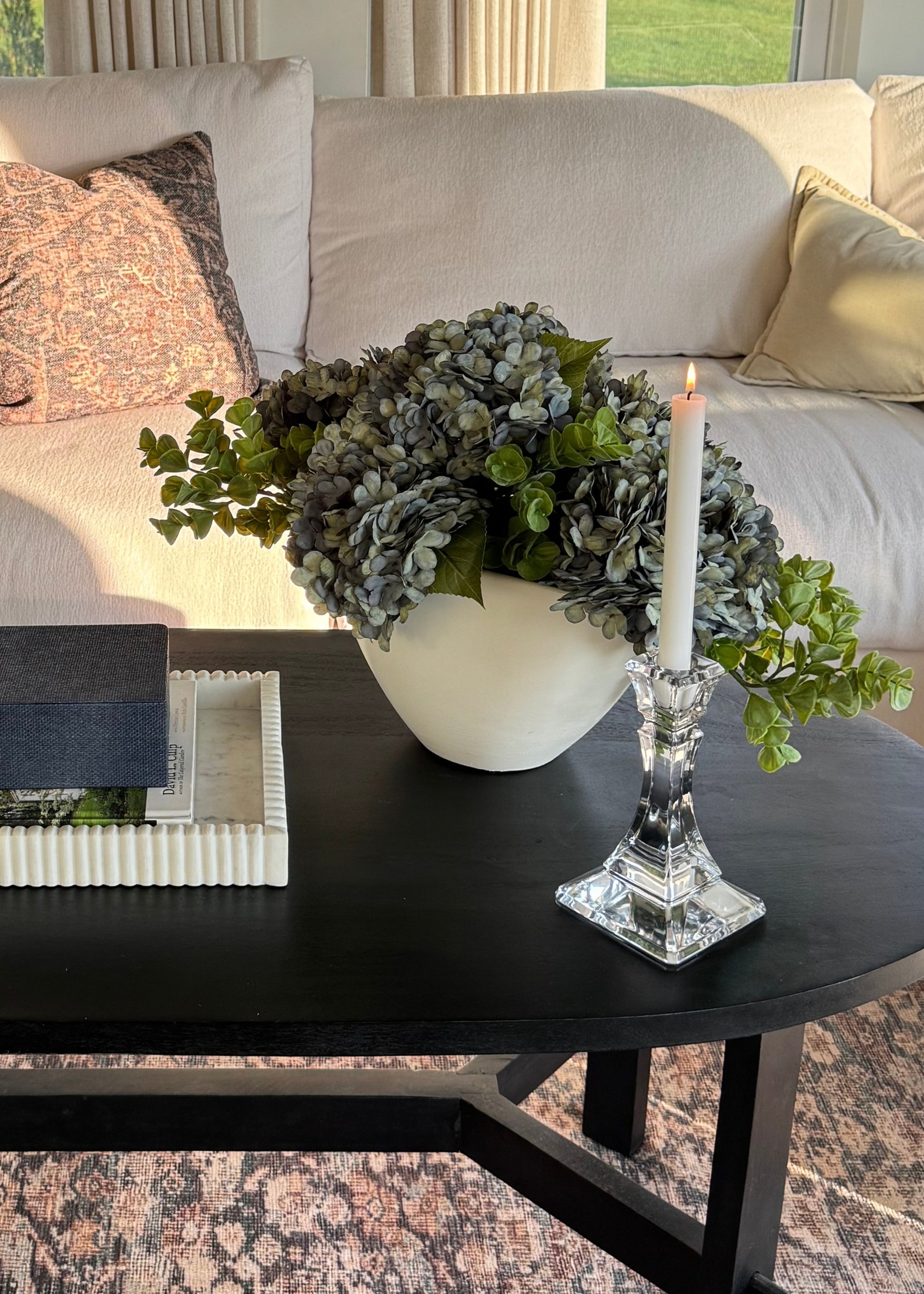 Hydrangea and Eucalyptus Coffee Table Arrangement