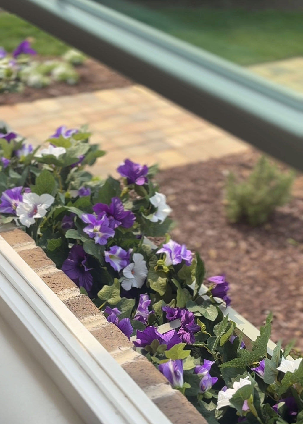 window boxes with faux petunias