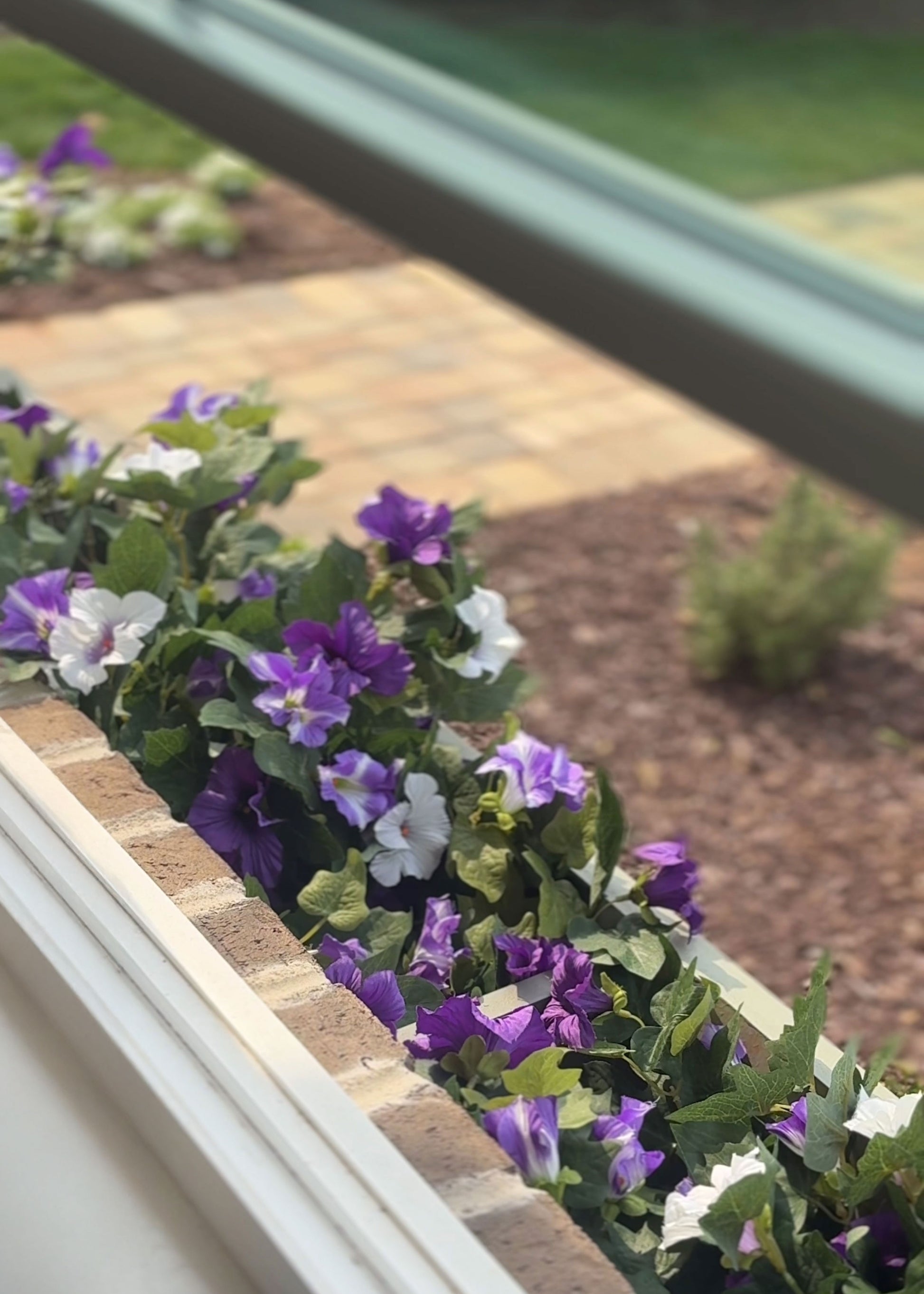 window boxes with faux petunias