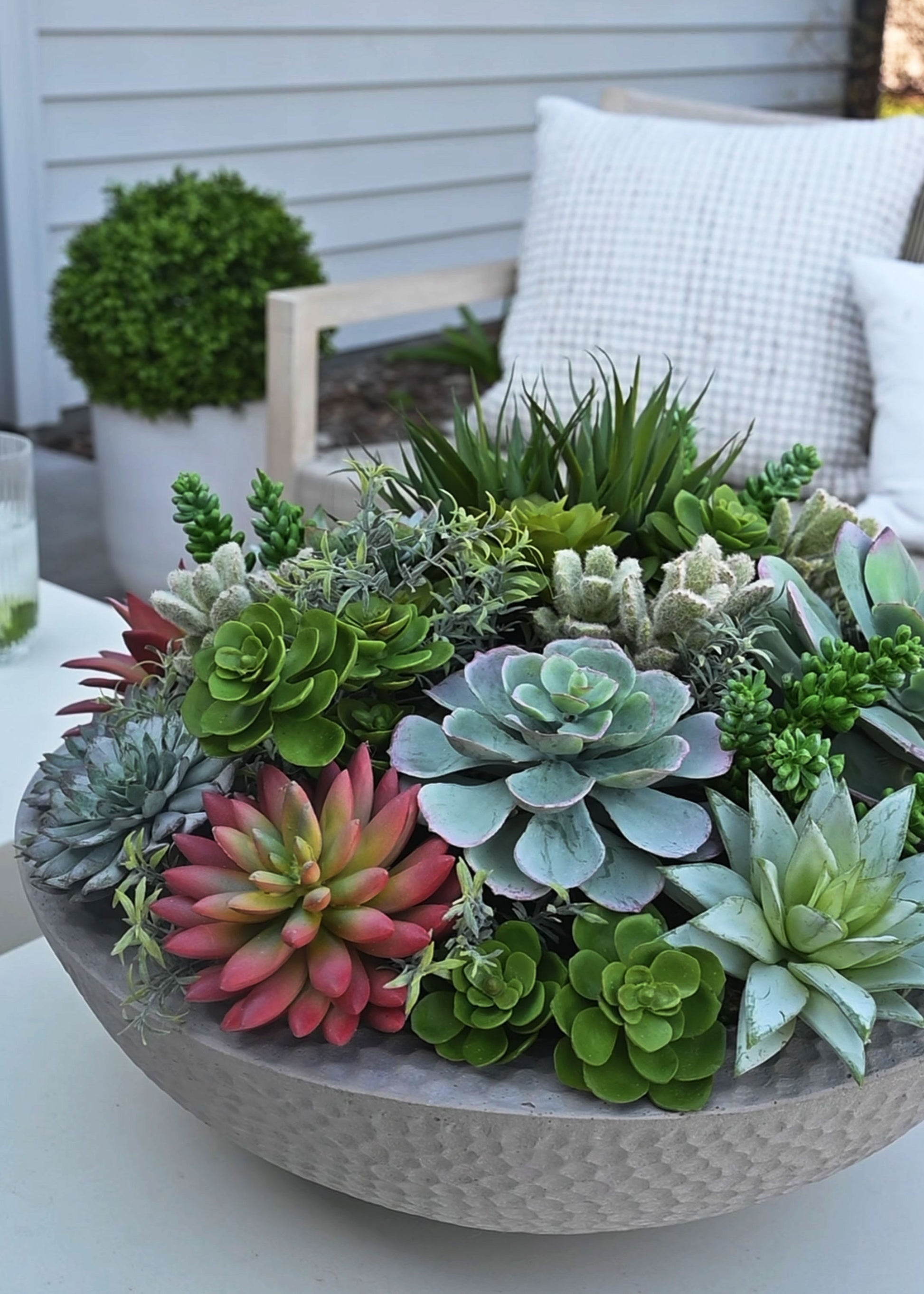 silk succulent plants Handcrafted Faux Mix Succulents In Bowl 13"
