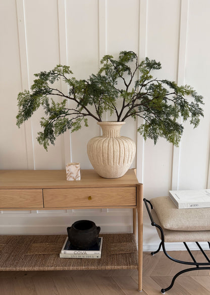Decorative vase with three faux cedar branches