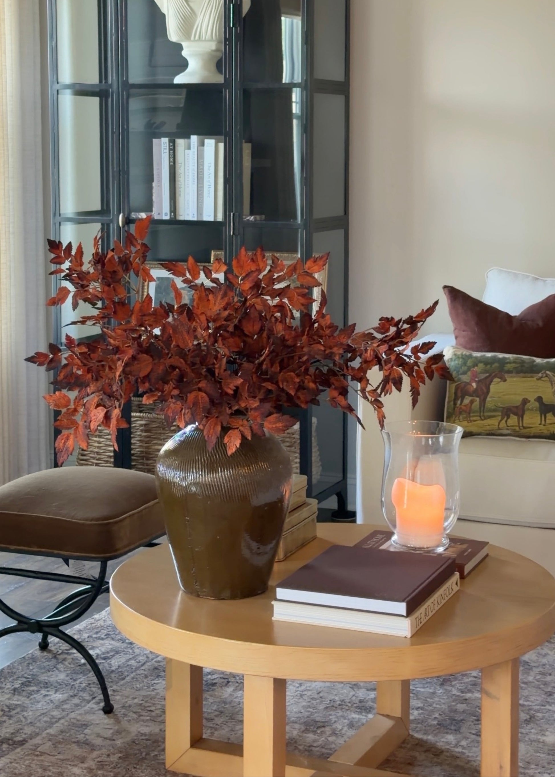 arranging cimicifuga fall leaves in the living room