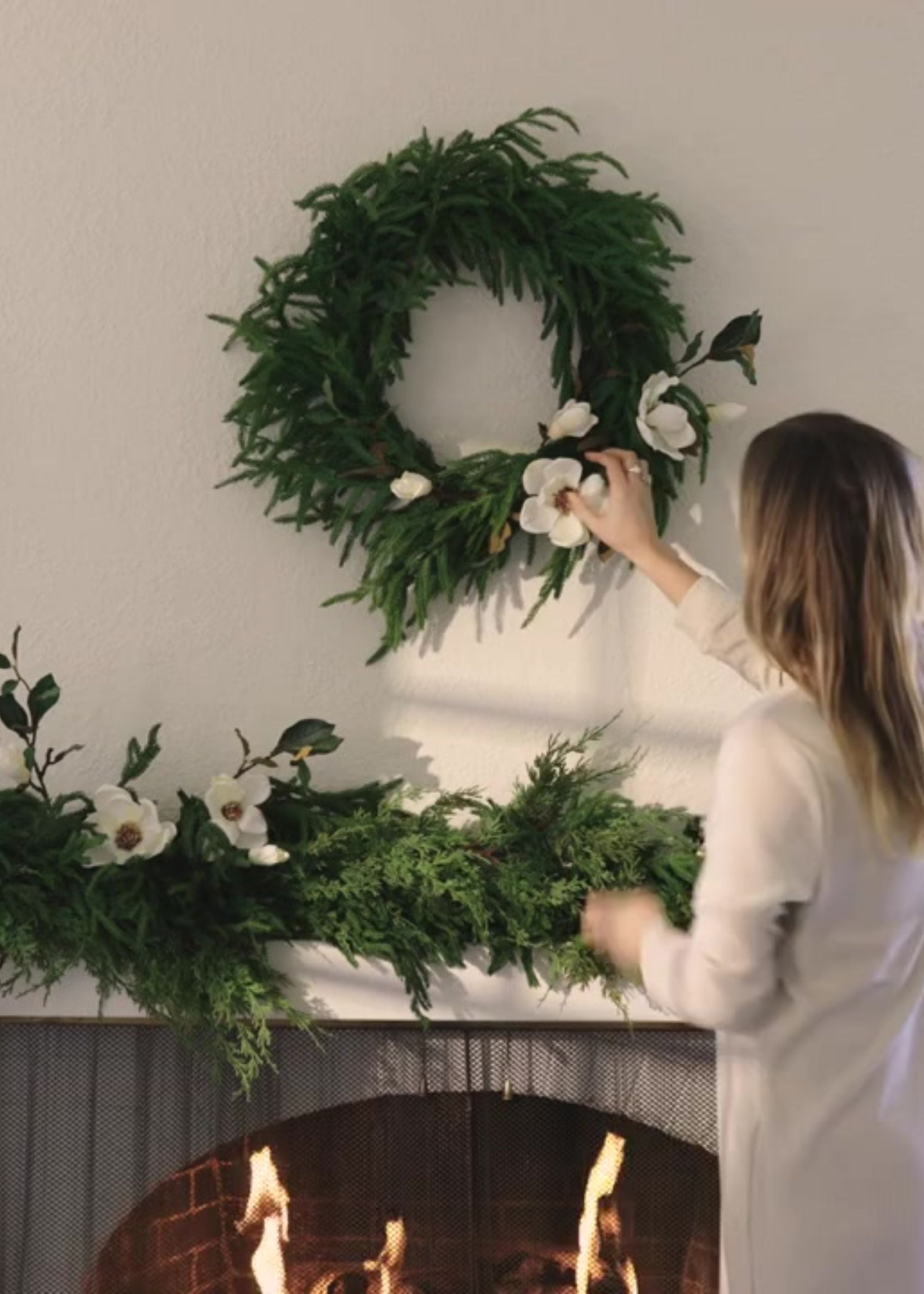 Hanging a Norfolk Wreath above a Mantel