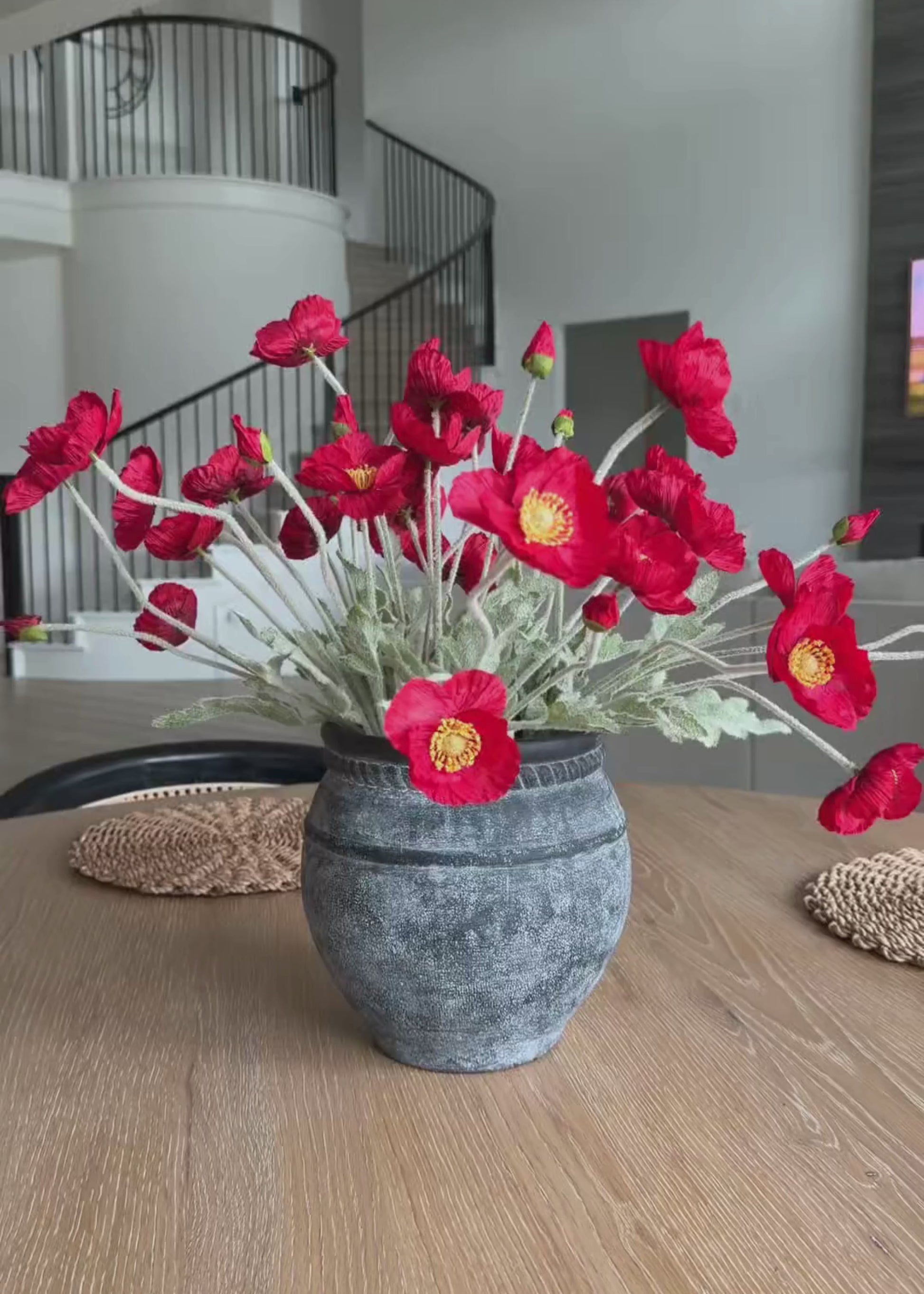 Red Artificial Poppy Flower Spray - 23.5"