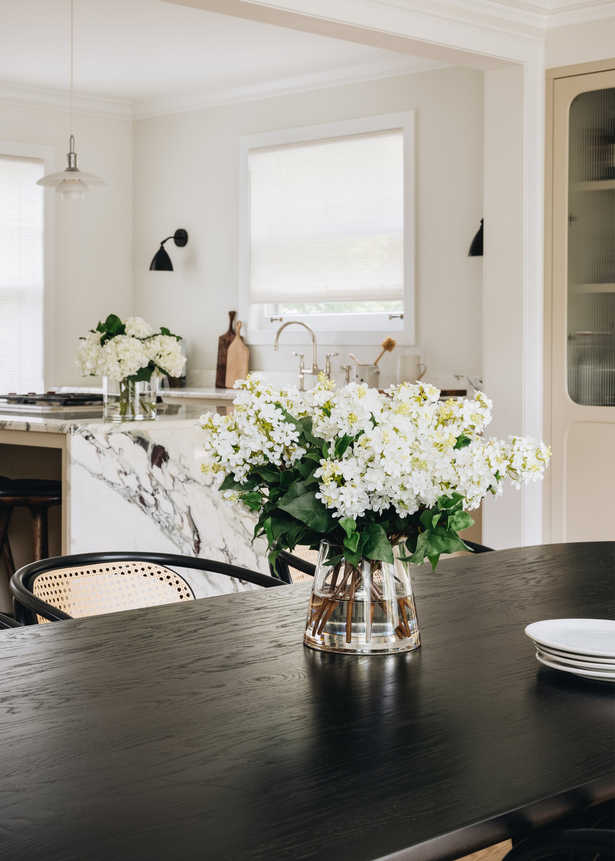 Video of White Faux Lilac Arrangement in Glass Vase