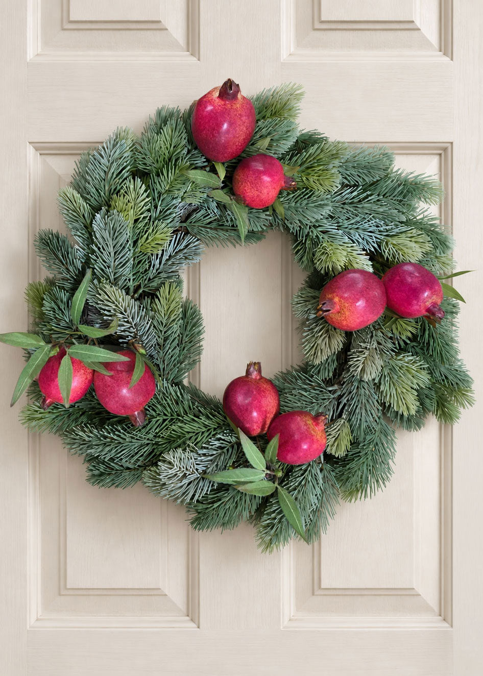 princess pine wreath with pomegranates