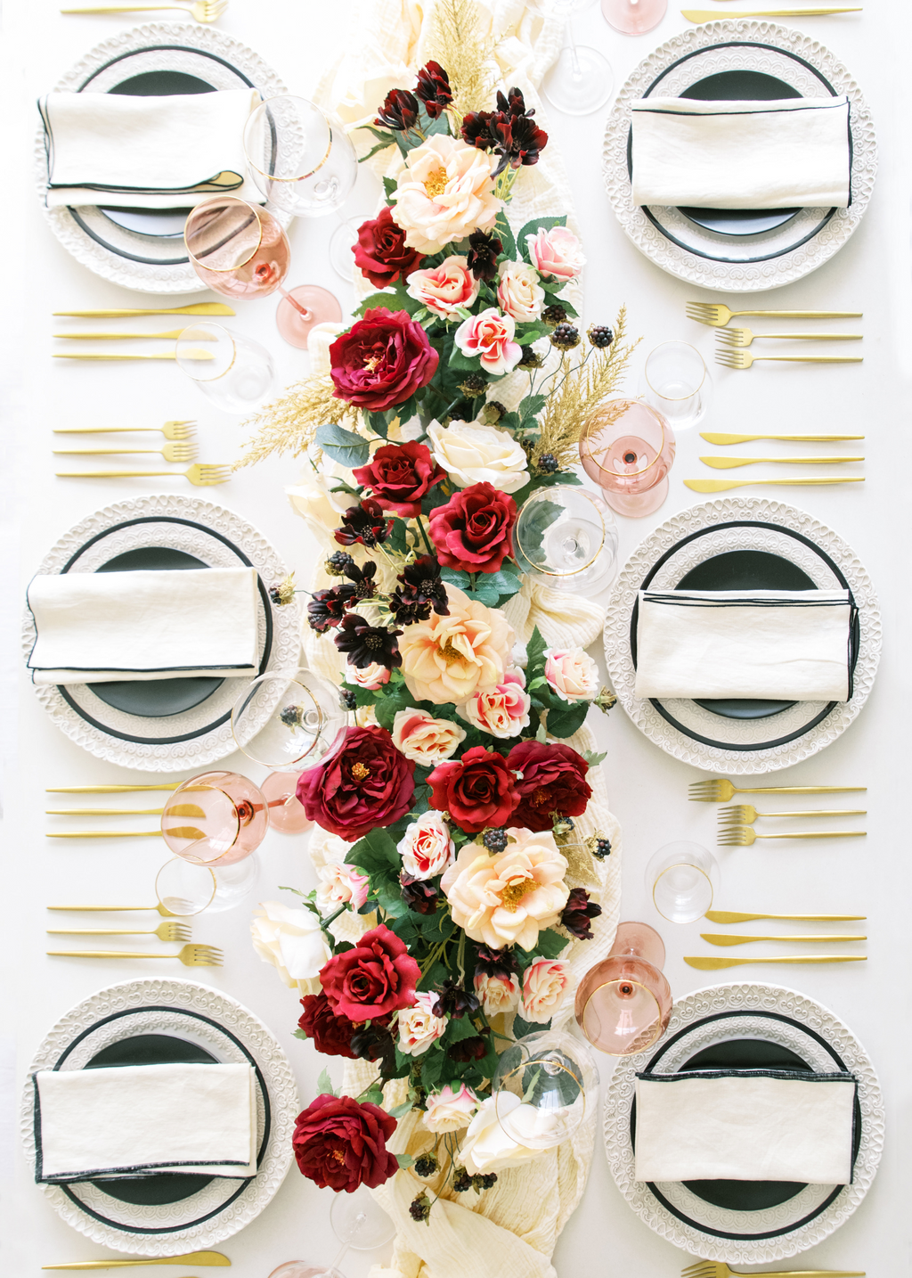 Floral Tablescape with Red Roses
