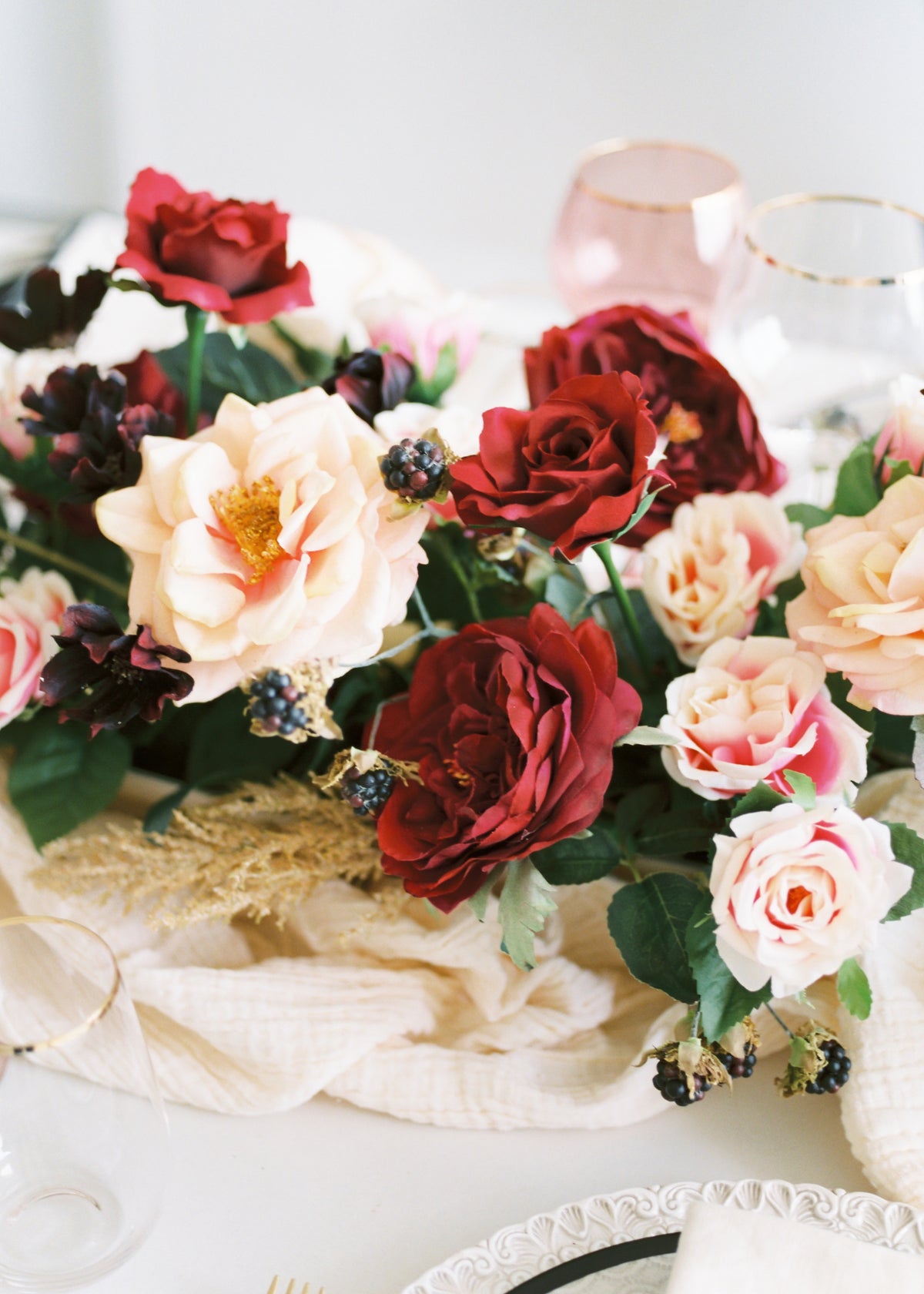 Englsih Roses Fake Artificial English Rose in Wine - 20