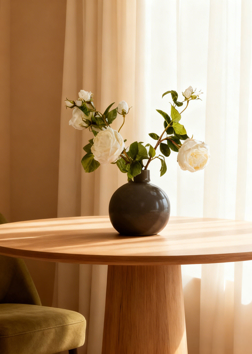 Cream Artificial English Roses in the Afloral Smoked Glossy Vase