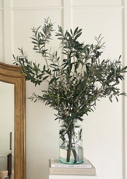 Afloral Glass Vase Arrangement of Faux Olive Branches