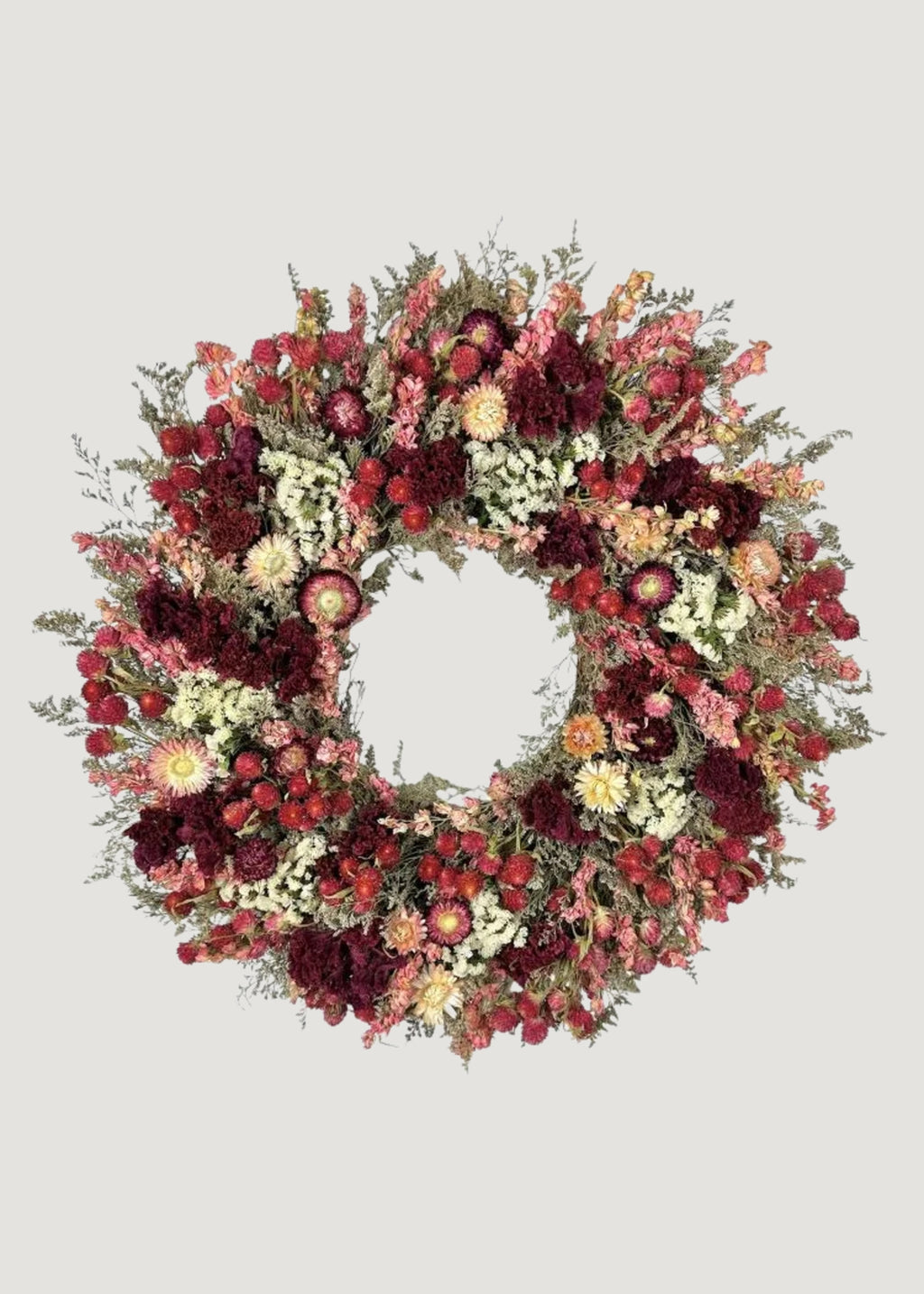 Pink and Red Mixed Dried Floral Wreath