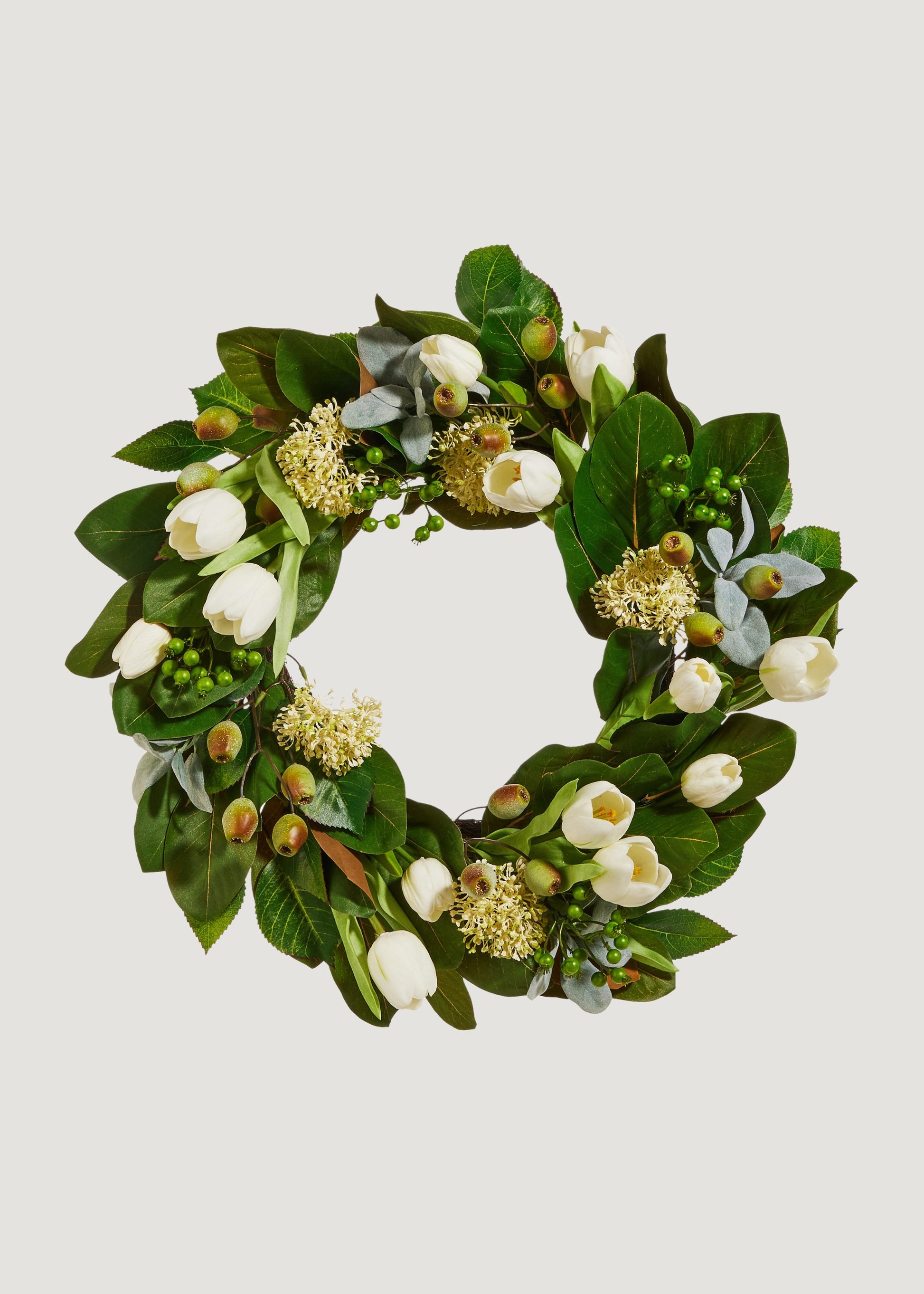 Fake Tulip and Greenery Spring Flower Wreath