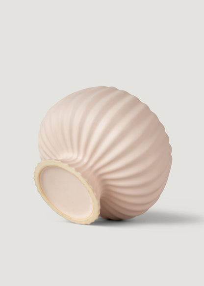 Soft Pink Ribbed Ceramic Compote Bowl 