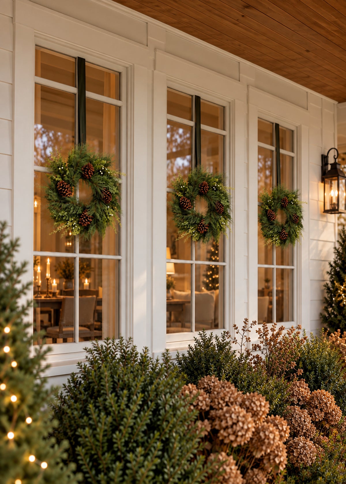holiday wreaths on windows 