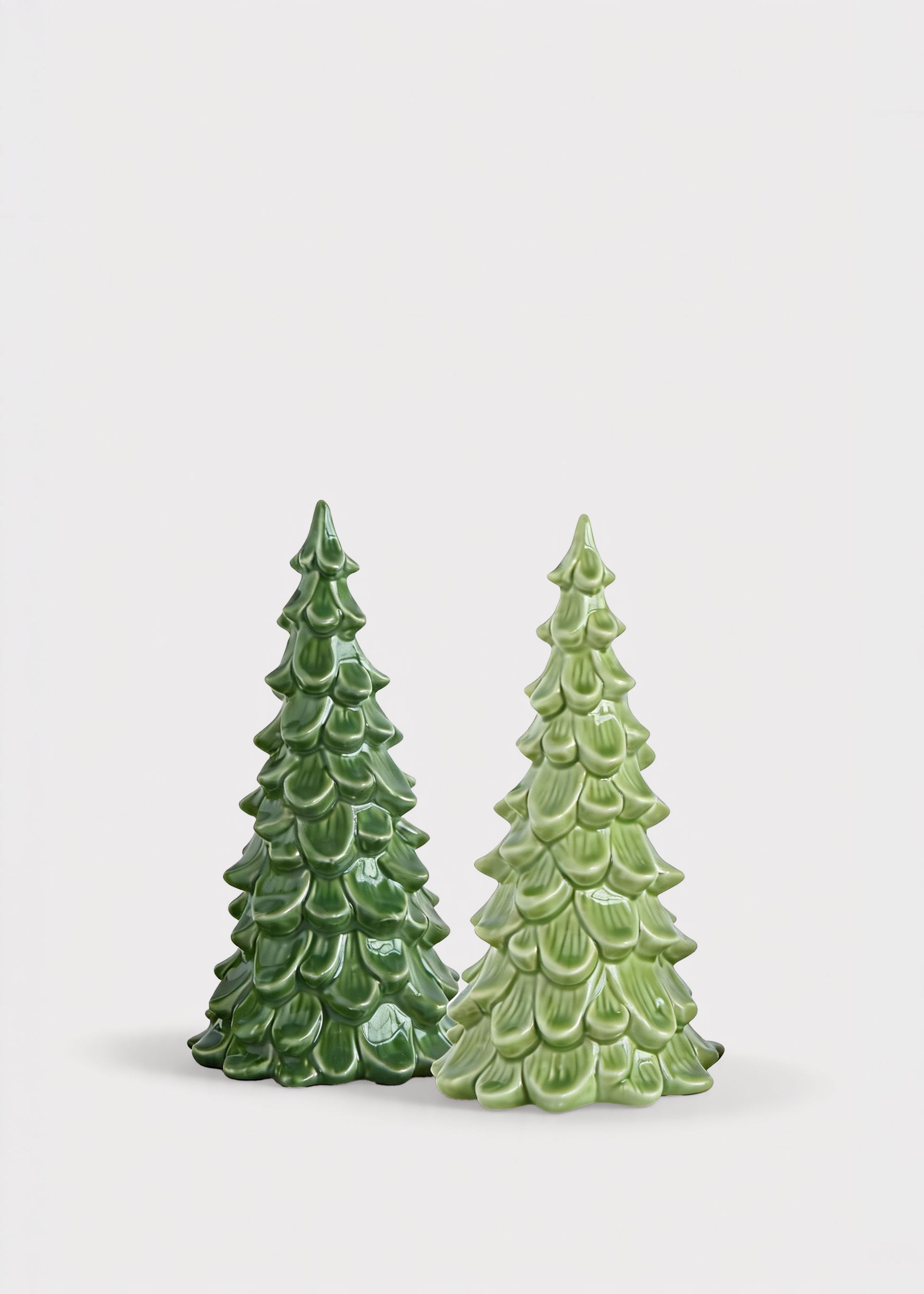 Set of 2 Green Stoneware Mini Christmas Tree Table Accents 
