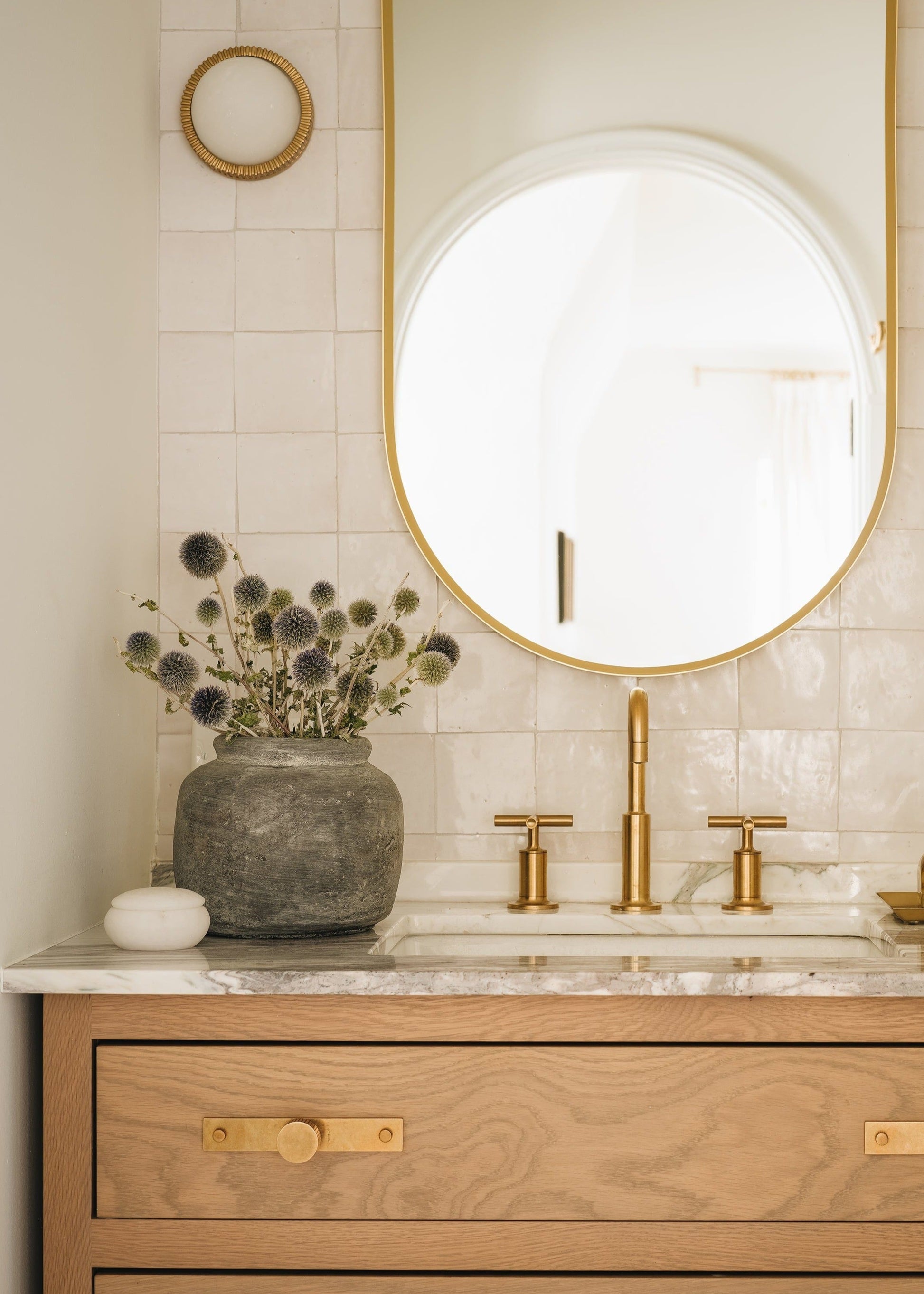 Rustic Concrete Vase with Dried Echinops