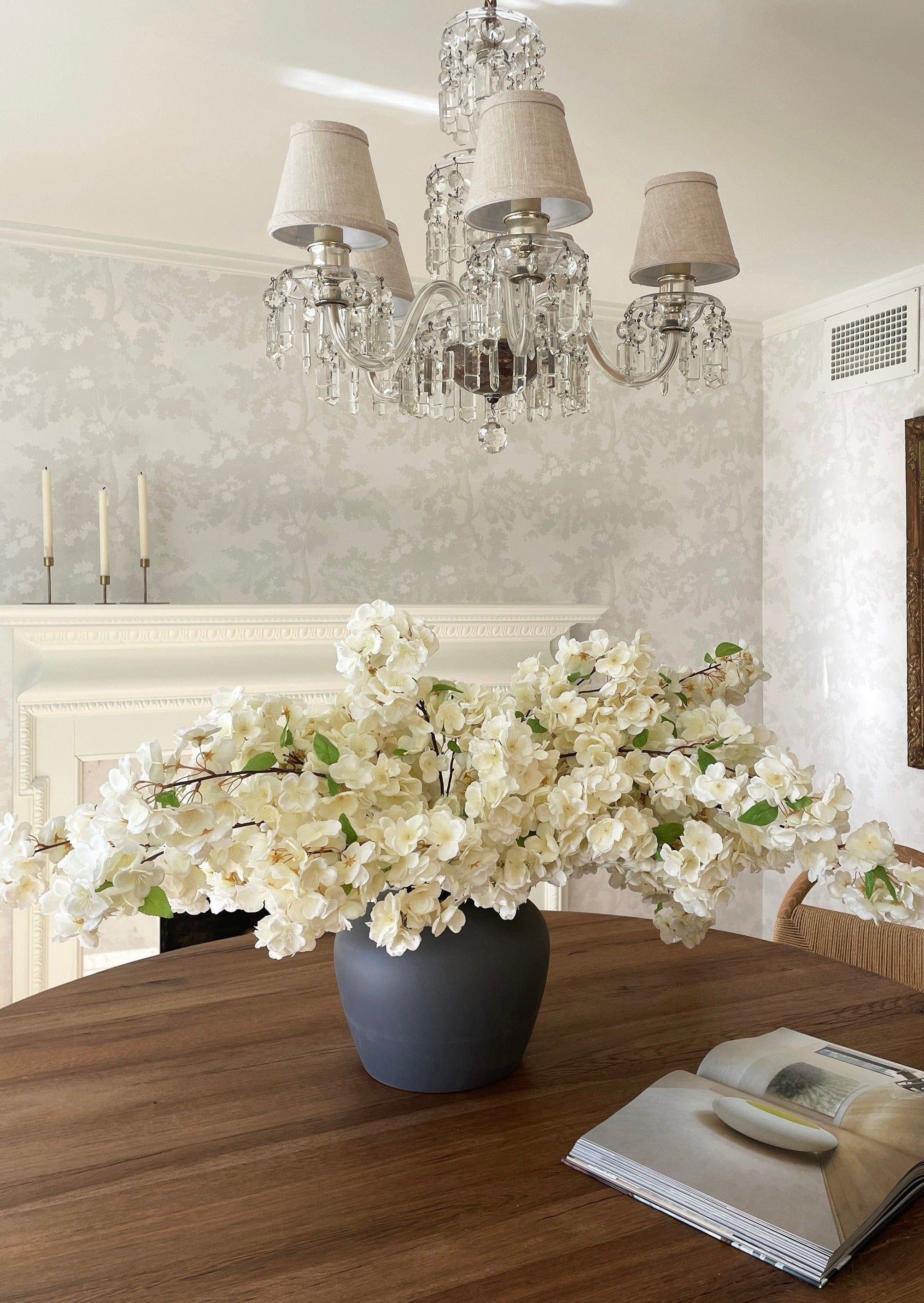 Afloral Cream White Faux Cherry Blossoms Styled