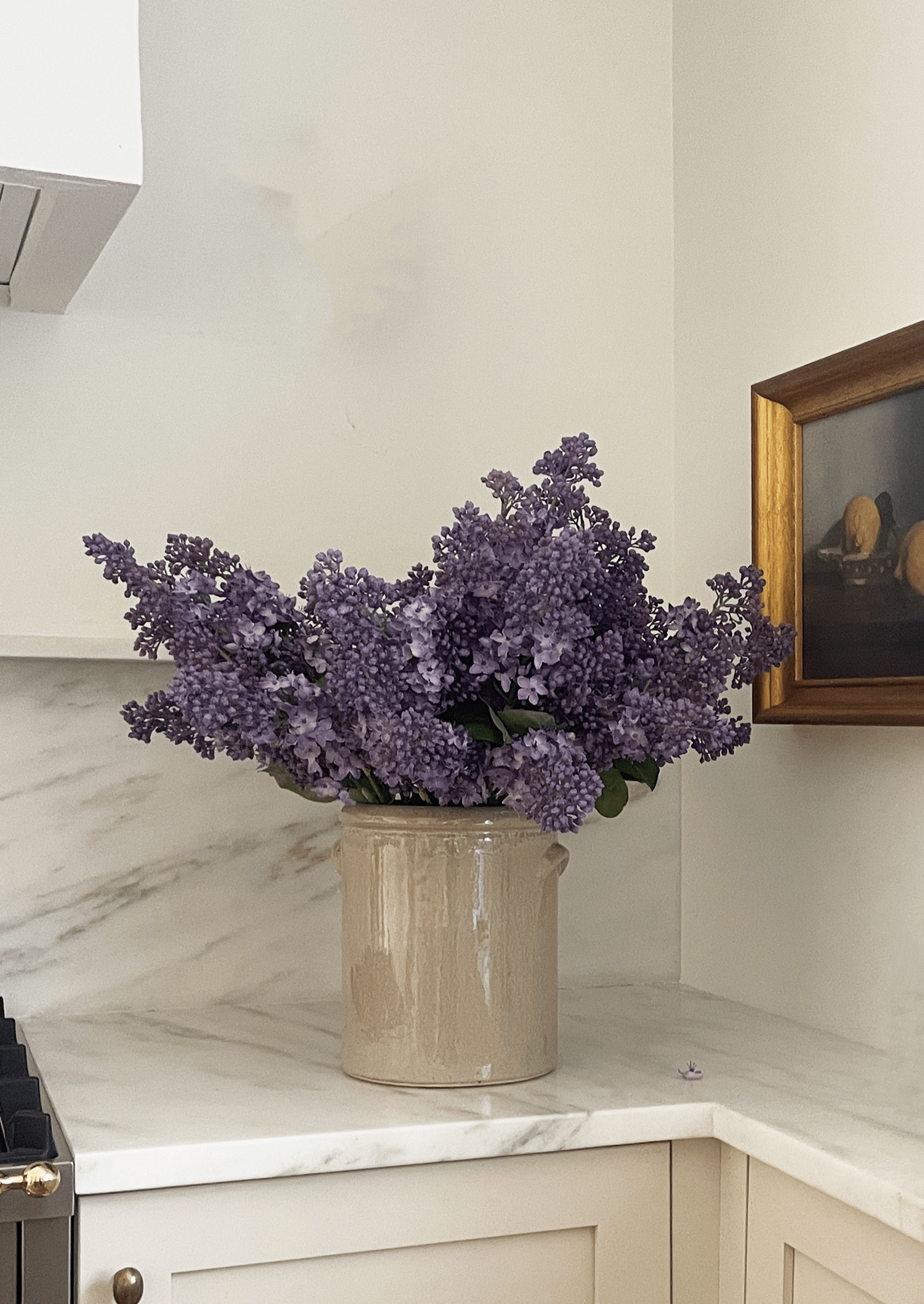Afloral Purple Artificial Lilacs in French Crock Vase