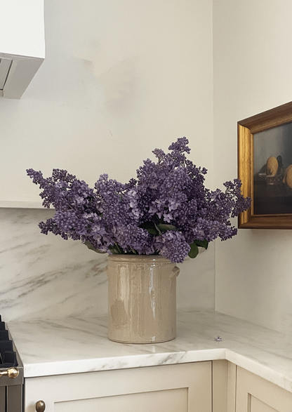 Purple Artificial Lilacs in French Crock Vase