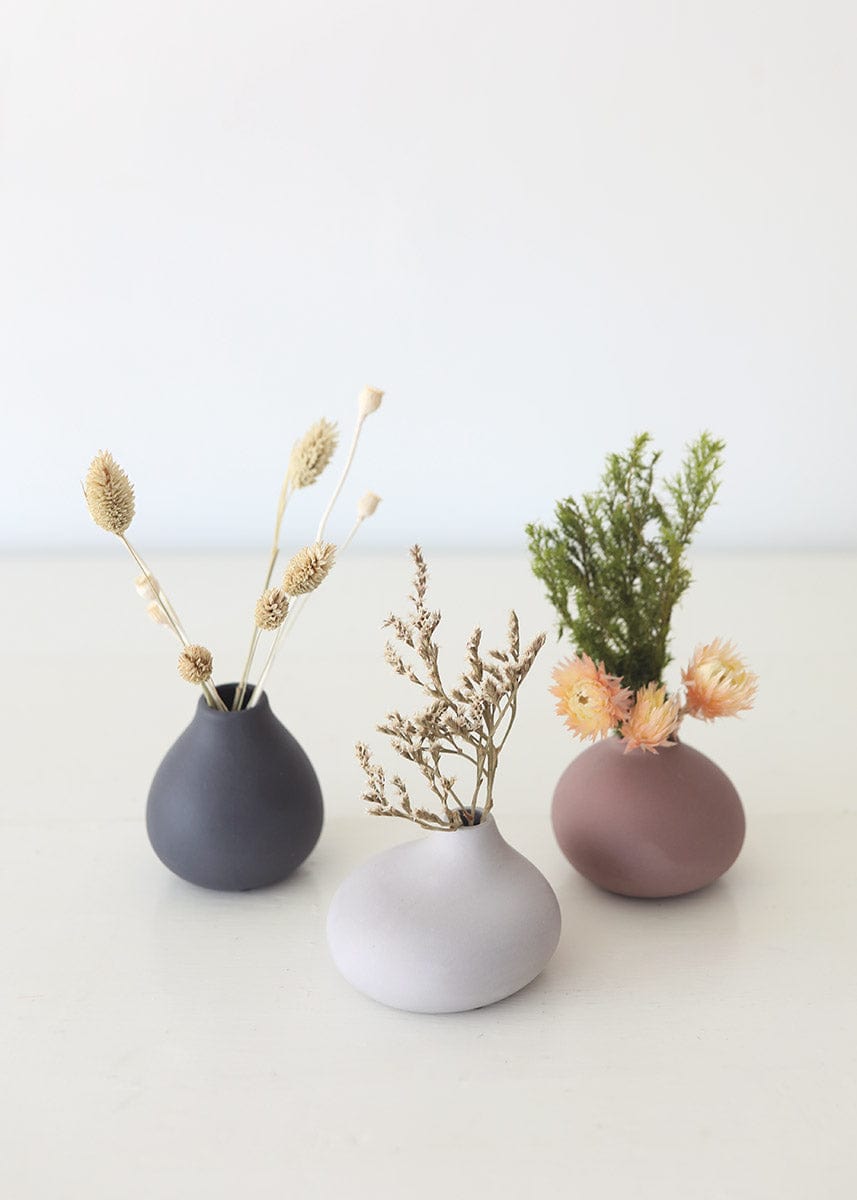 Dried Flowers and Greenery in Matte Bud Vases