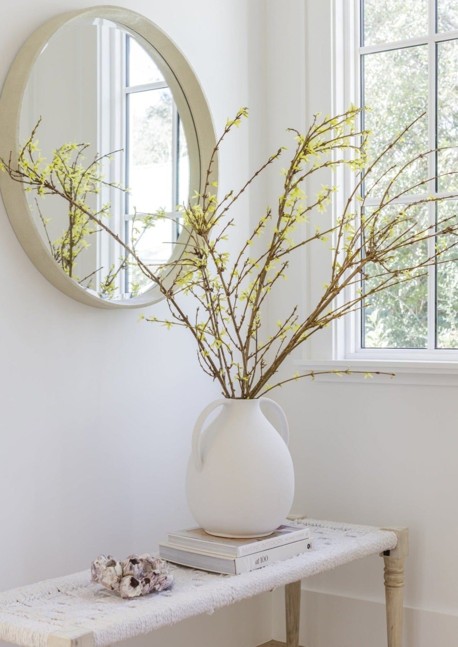 Afloral Double Handle Jug with Fresh Forsythia