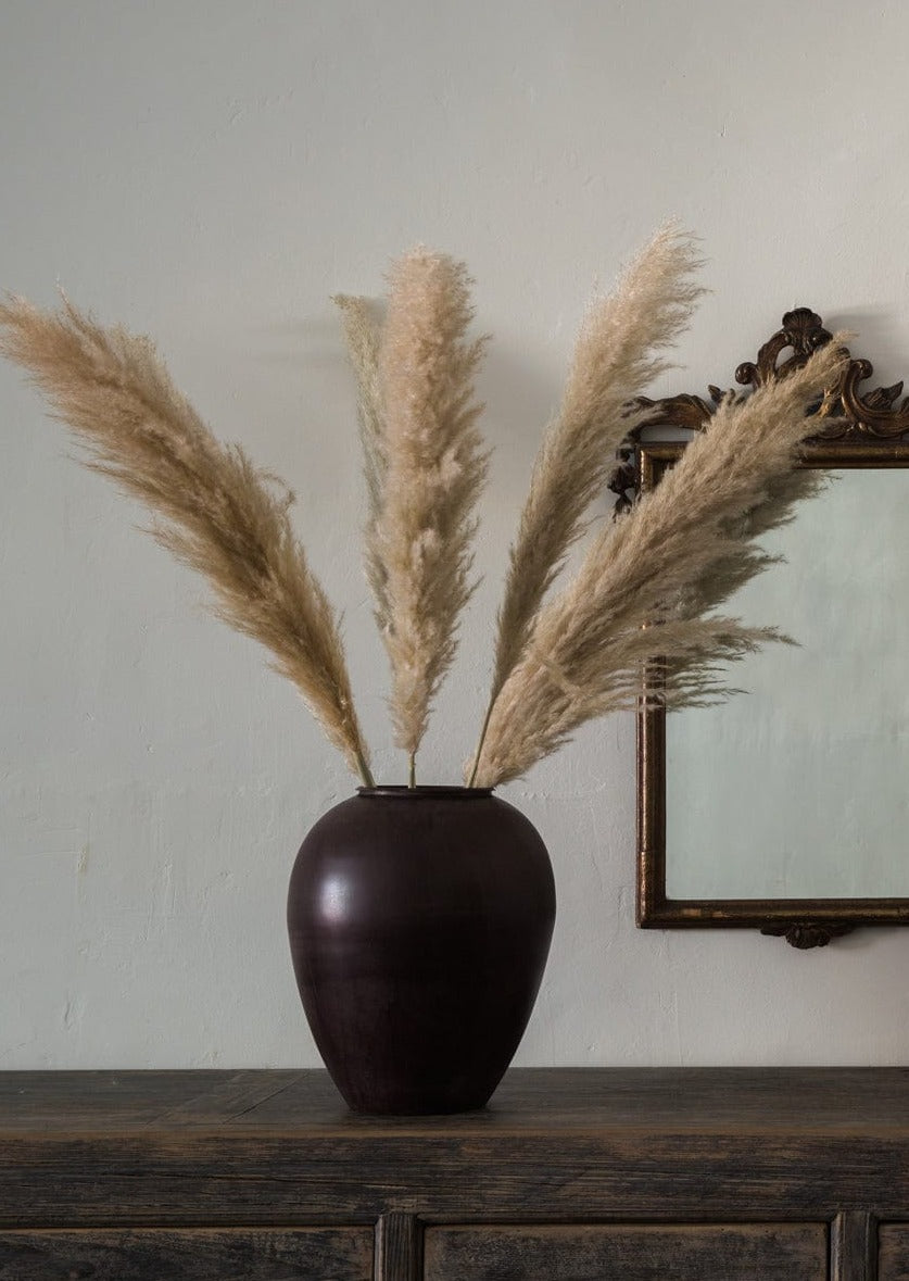 Afloral Pampas Grass in Tall Brass Floor Vase