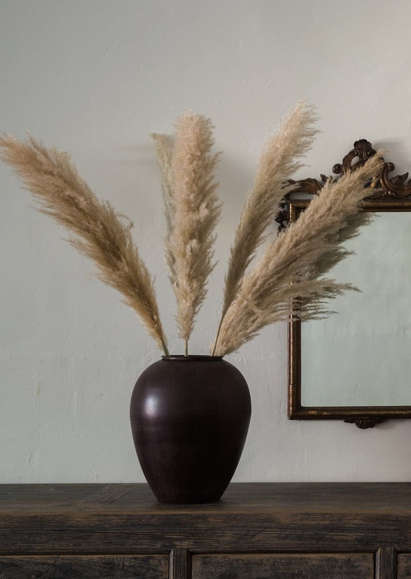 Pampas Grass in Tall Brass Floor Vase