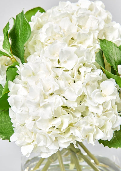 White Faux Hydrangea Flower Arrangement Close Up