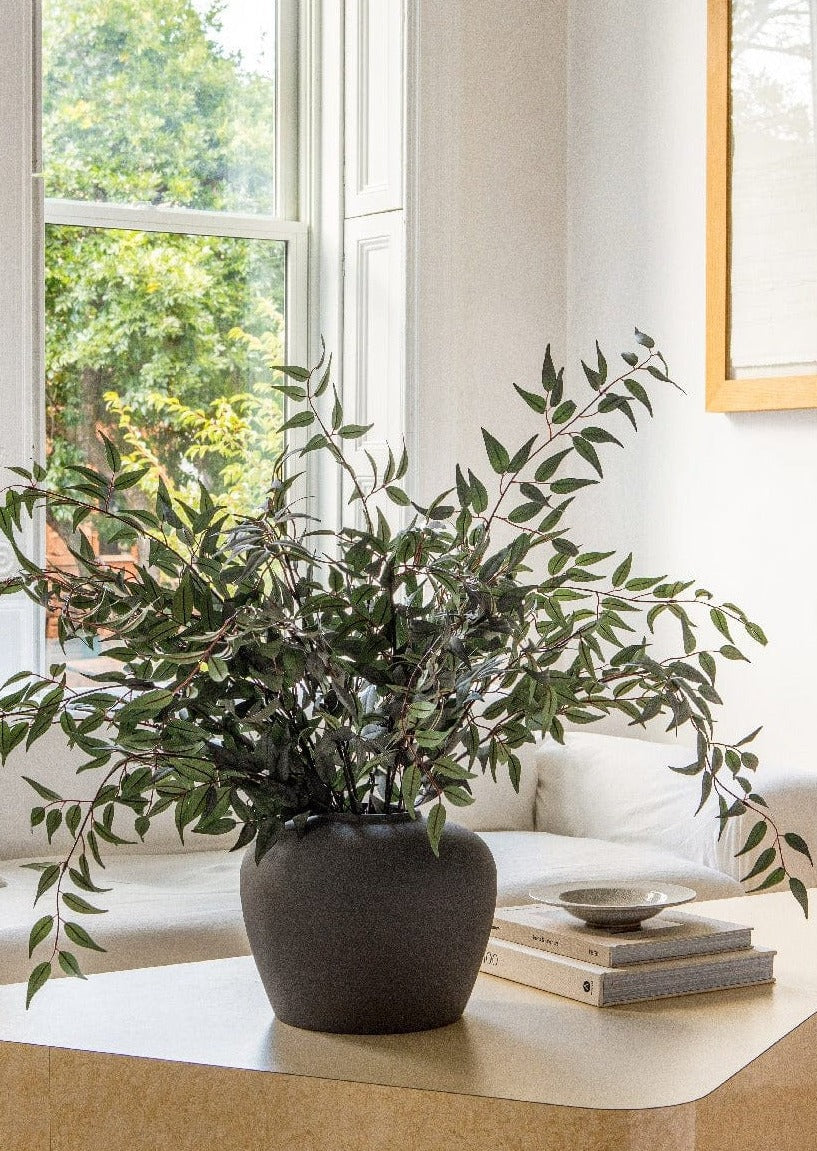 Afloral Artificial Ruscus Branches in Slate Vase
