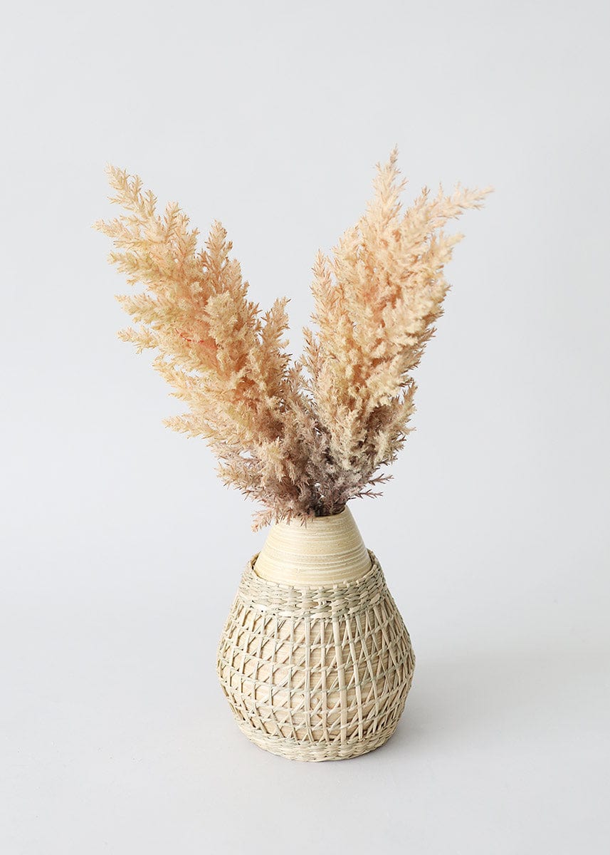Tan Fake Pampas in Bamboo Vase