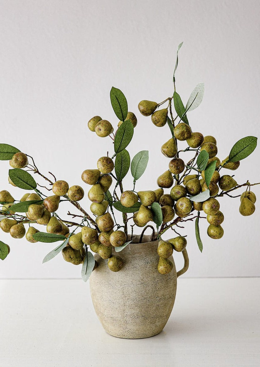 Fake Green Pear Branches in Distressed Vase at Afloral
