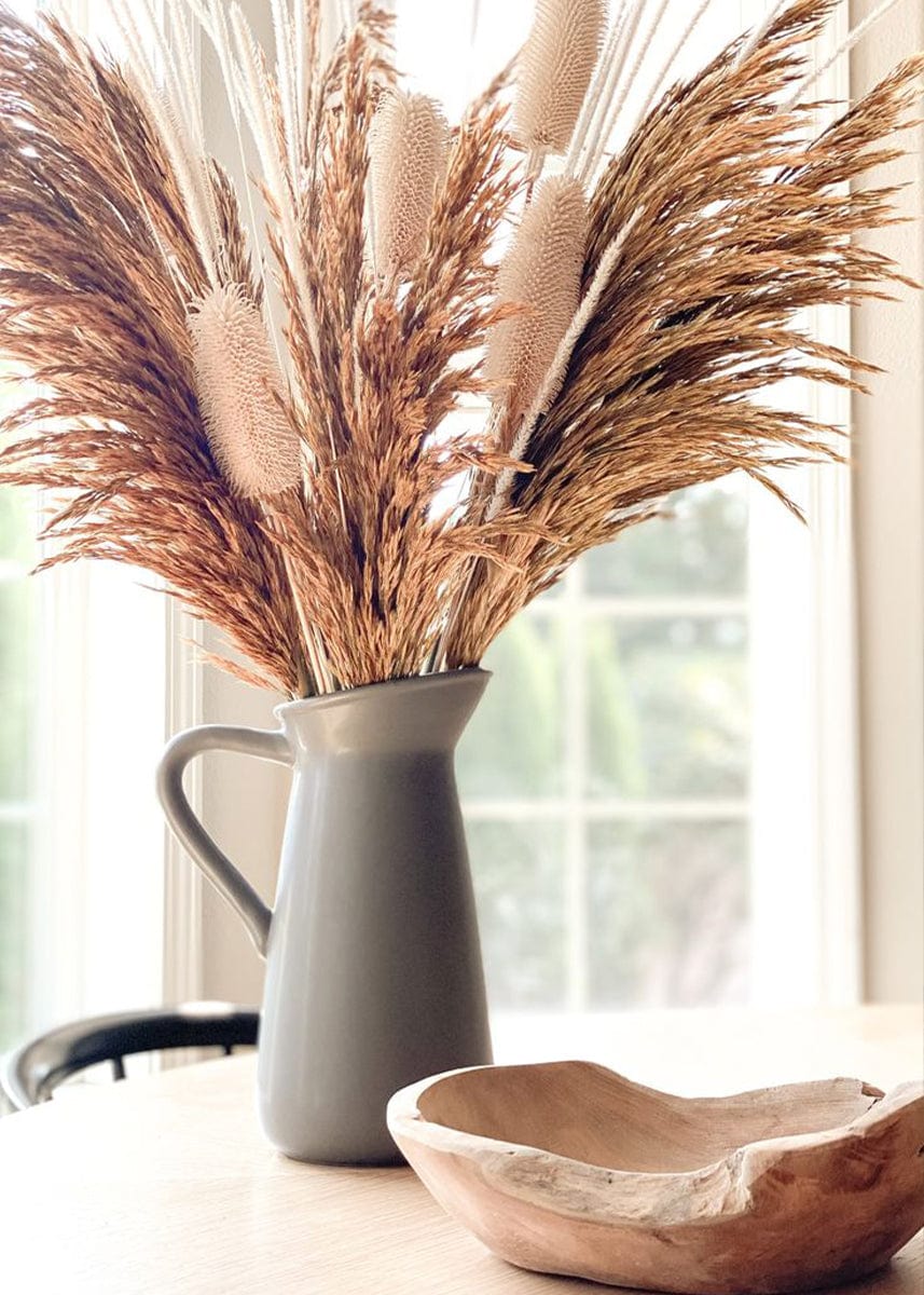 Glazed Grey Pitcher Vase Styled with Dried Grasses at afloral