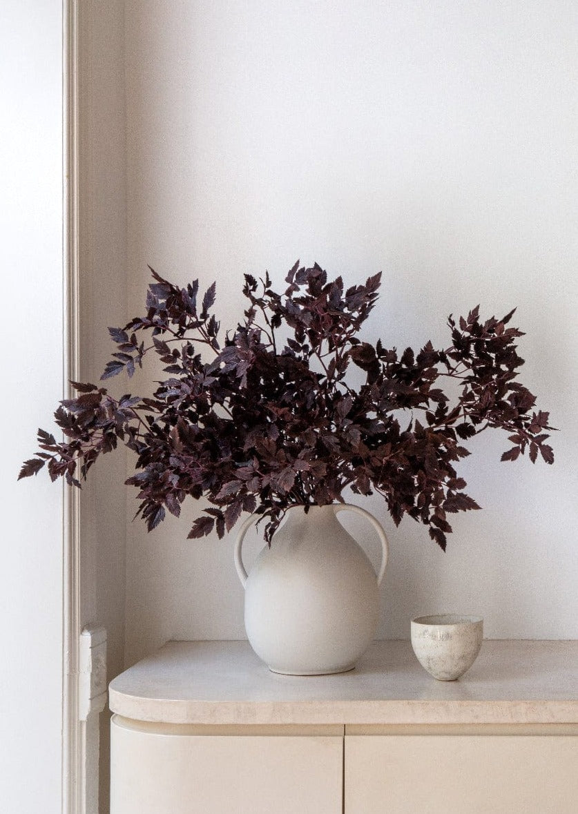 Fall Plum Faux Cimicifuga Styled in Ceramic Handled Vase at Afloral