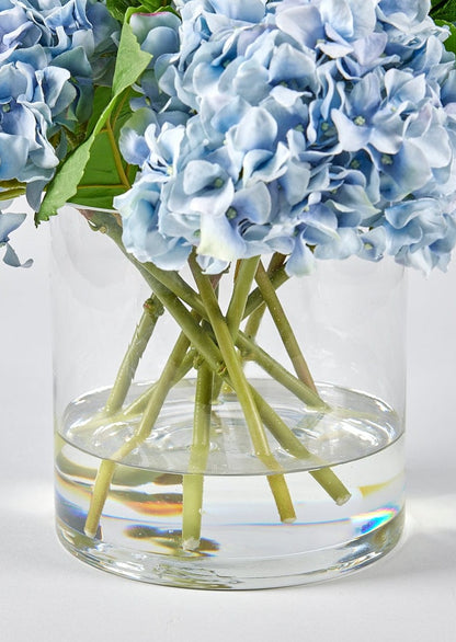 Close Up View of Acrylic Water in Blue Hydrangea Arrangement