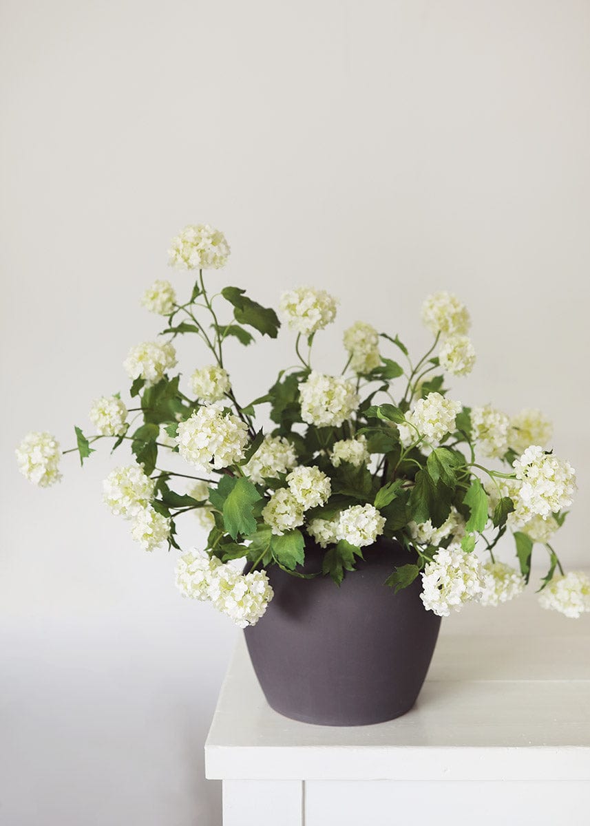 Cream Snowball Faux Flowers Styled in Slate Large Vase