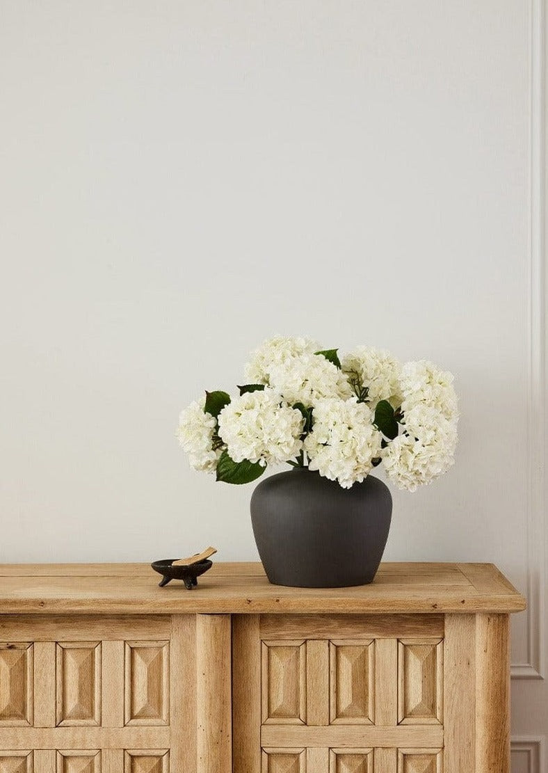 Afloral White Fake Hydrangeas in Black Vase