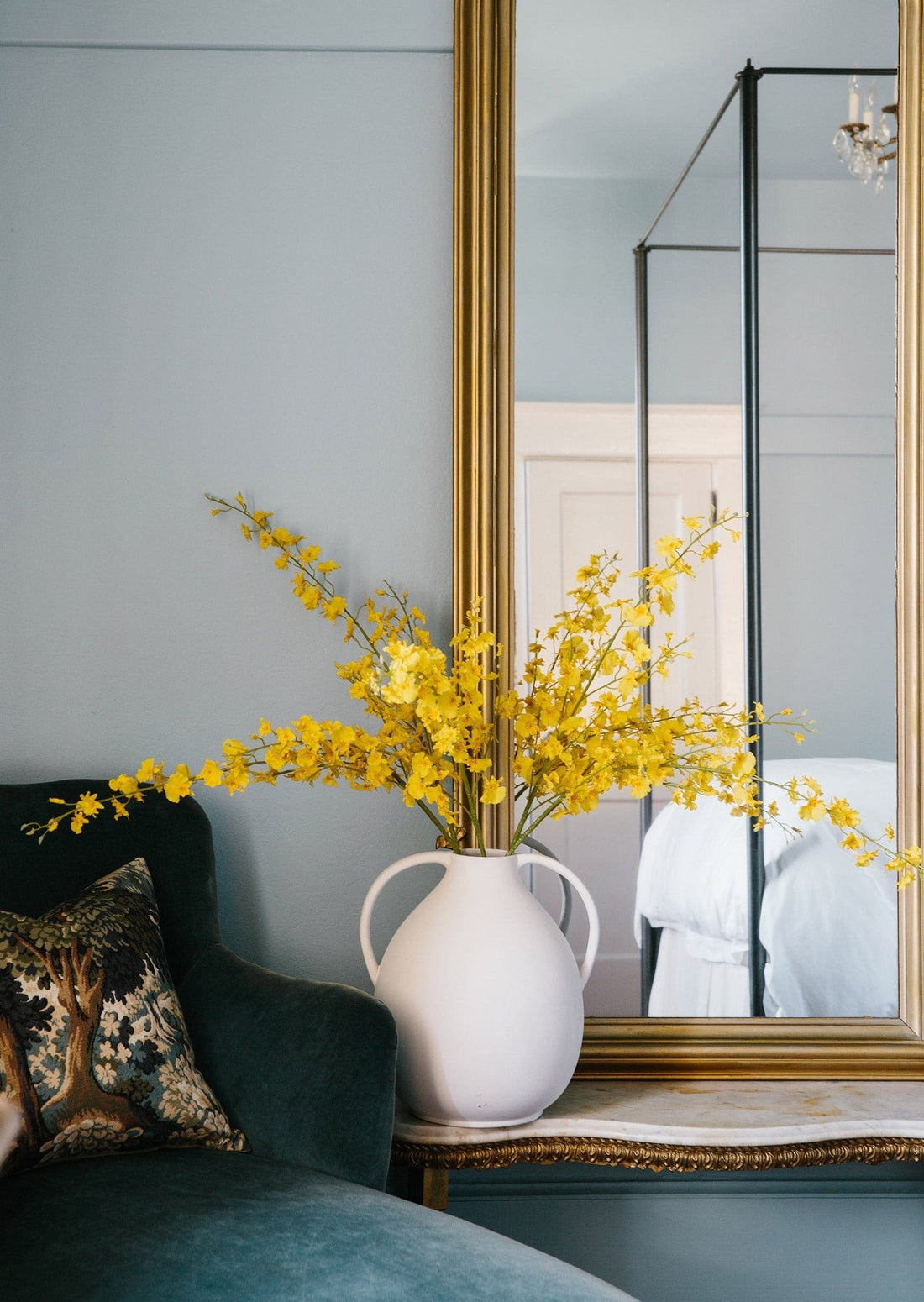 Yellow Dancing Orchids in Afloral Double Handles Vase