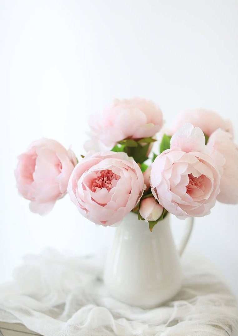 Pink Peonies in White Pitcher